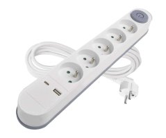 Prodlužovací kabel Emos P1513PD, 5x zásuvka, 1x USB-A, 1x USB-C, bílý, 3 m