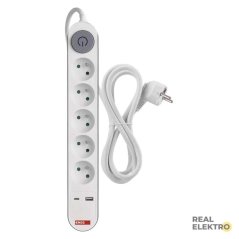 Prodlužovací kabel Emos P1513PD, 5x zásuvka, 1x USB-A, 1x USB-C, bílý, 3 m