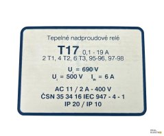 Tepelné nadproudové relé EPM Elektropřístroj T17I, 25 A