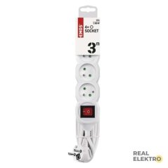 Prodlužovací kabel 3 m / 4 zásuvky / s vypínačem / bílý / PVC / 1 mm2 Emos P1413
