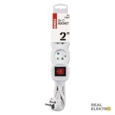 Prodlužovací kabel 2 m / 3 zásuvky / s vypínačem / bílý / PVC / 1 mm2 Emos P1312
