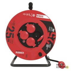 Venkovní prodlužovací kabel na bubnu 25 m / 4 zásuvky / černý / guma / 230 V / 1,5 mm2 Emos P084251