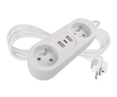 Prodlužovací kabel Emos P0211E, 2x zásuvka, 2x USB-A, 1x USB-C, bílý, 1,4 m