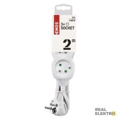 Prodlužovací kabel 2 m / 3 zásuvky / bílý / PVC / 1 mm2 Emos P0312