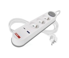 Prodlužovací kabel Emos P1312FC, 1,5 mm2, 3x zásuvka, 1x USB-A, 1x USB-C, vypínač - 2 m
