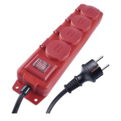 Prodlužovací kabel 3 m / 4 zásuvky / s vypínačem / černo-červený / guma-neopren / 1,5 mm2 Emos P14131