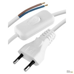 Flexo PVC šňůra s vypínačem Emos S08272, 2x0,75 mm2, rovná vidlice, bílá - 2 m