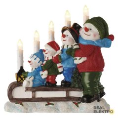 LED svícen – sněhuláci na saních, 24 cm, 2x AA, vnitřní, teplá bílá, časovač Emos DCAW15