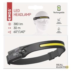 COB LED nabíjecí čelovka P3541, 380 lm, 30 m, Li-Pol 1200 mAh Emos P3541