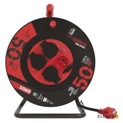 Venkovní prodlužovací kabel na bubnu 50 m / 4 zás. / černý / guma-neopren / 230V / 2,5 mm2 Emos P084503