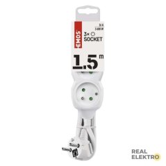 Prodlužovací kabel 1,5 m / 3 zásuvky / bílý / PVC / 1 mm2 Emos P0311