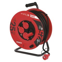 Venkovní prodlužovací kabel na bubnu 25 m / 4 zásuvky / černý / guma / 230 V / 1,5 mm2 Emos P084251