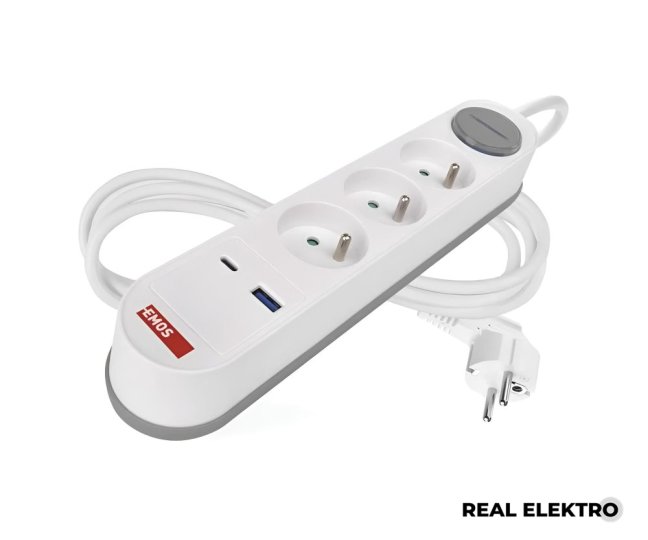 Prodlužovací kabel Emos P1312FC, 1,5 mm2, 3x zásuvka, 1x USB-A, 1x USB-C, vypínač - 2 m Prodlužovací kabel Emos P1312FC, 1,5 mm2, 3x zásuvka, 1x USB-A, 1x USB-C, vypínač - 2 m