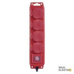 Prodlužovací kabel 3 m / 4 zásuvky / s vypínačem / černo-červený / guma-neopren / 1,5 mm2 Emos P14131