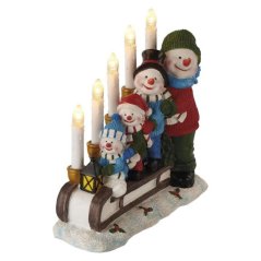 LED svícen – sněhuláci na saních, 24 cm, 2x AA, vnitřní, teplá bílá, časovač Emos DCAW15